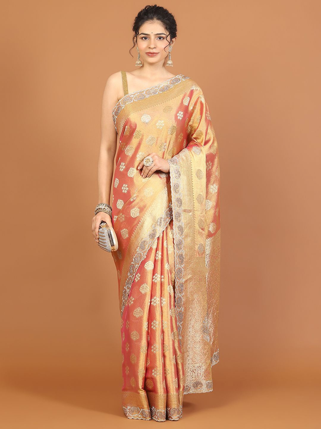 

Meena Bazaar Woven Design Art Silk Banarasi Saree, Peach