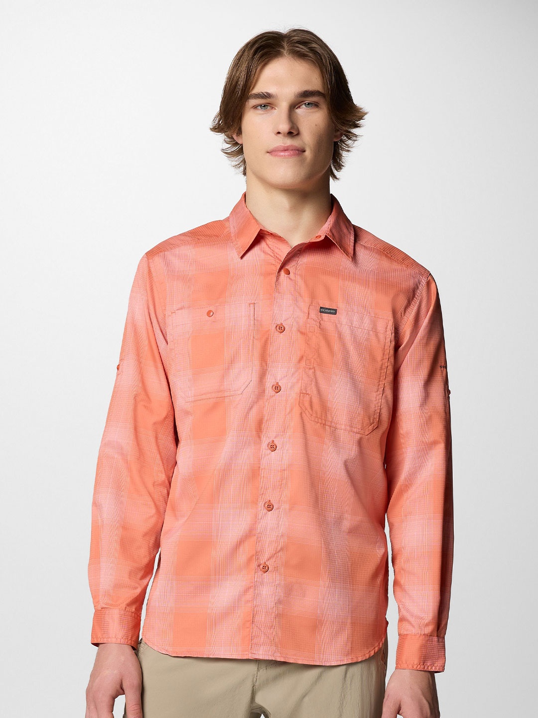 

Columbia Men Classic Spread Collar Checked Casual Shirt, Pink