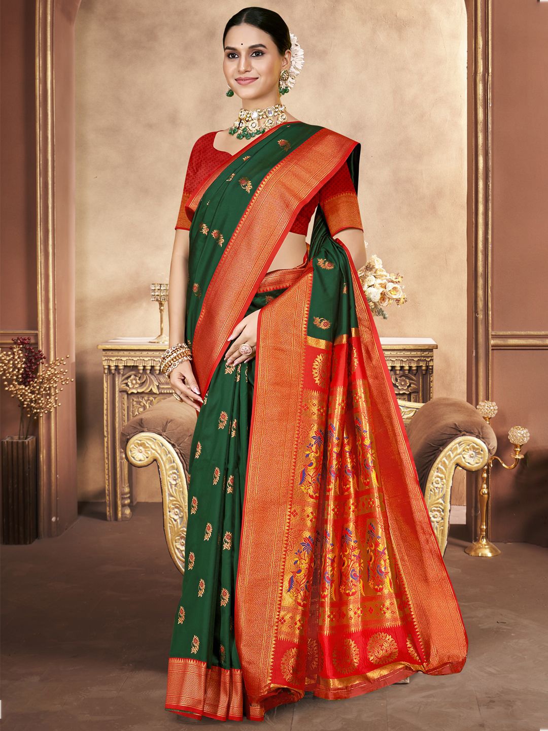 

SANGAM PRINTS Woven Design Banarasi Saree, Green