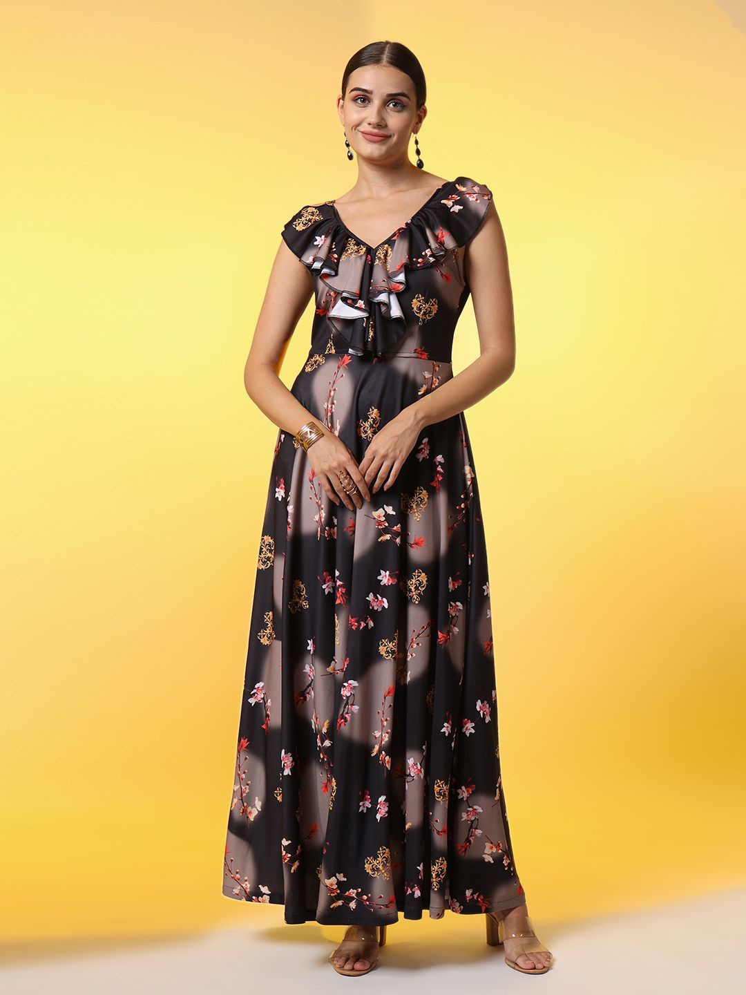 

SUFIZA LIFESTYLE Floral Print Maxi Dress, Black