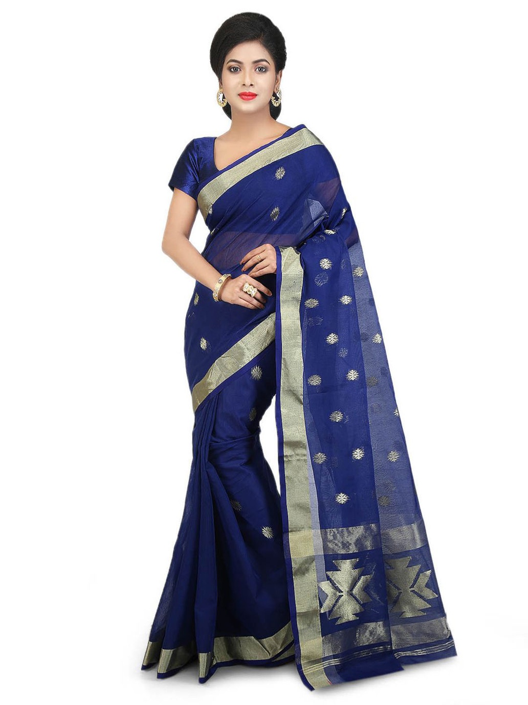

Crochetin Woven Design Schiffli Silk Cotton Ready to Wear Saree, Blue