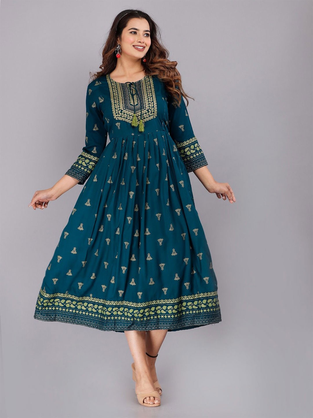 

Vorcia Febtex Printed Fit & Flare Maternity Ethnic Dresses, Teal
