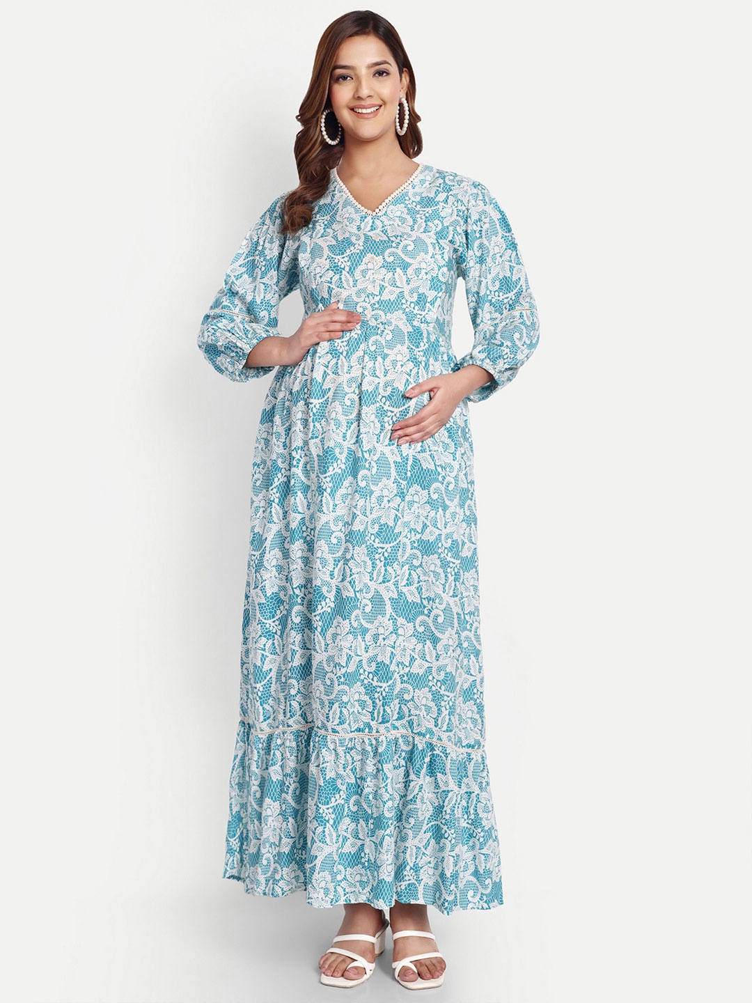 

Aaruvi Ruchi Verma Floral Print Maternity Maxi Dress, Blue