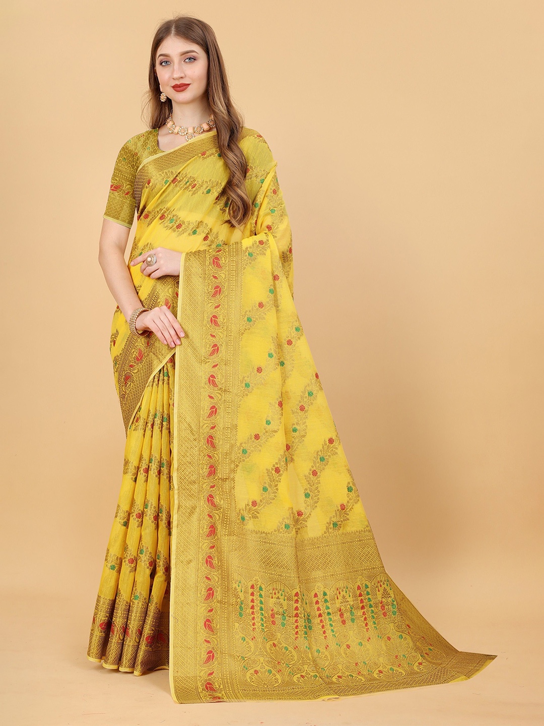 

Upalksh Woven Design Pure Silk Banarasi Saree, Yellow