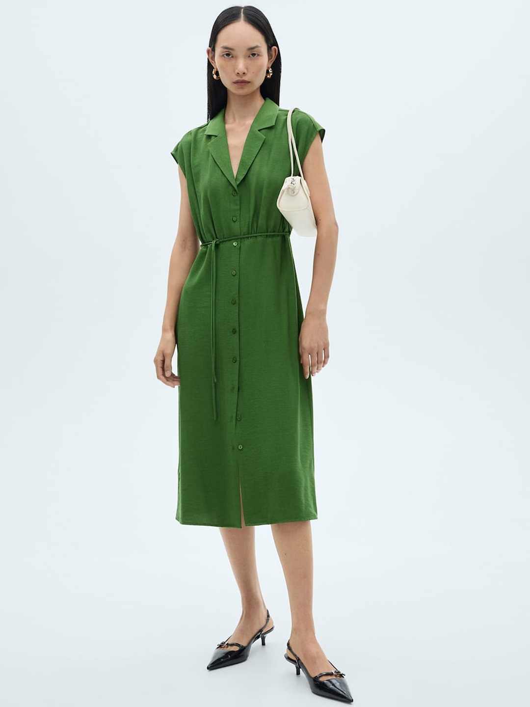 

MANGO Midi Blazer Dress with Bow Detail, Green