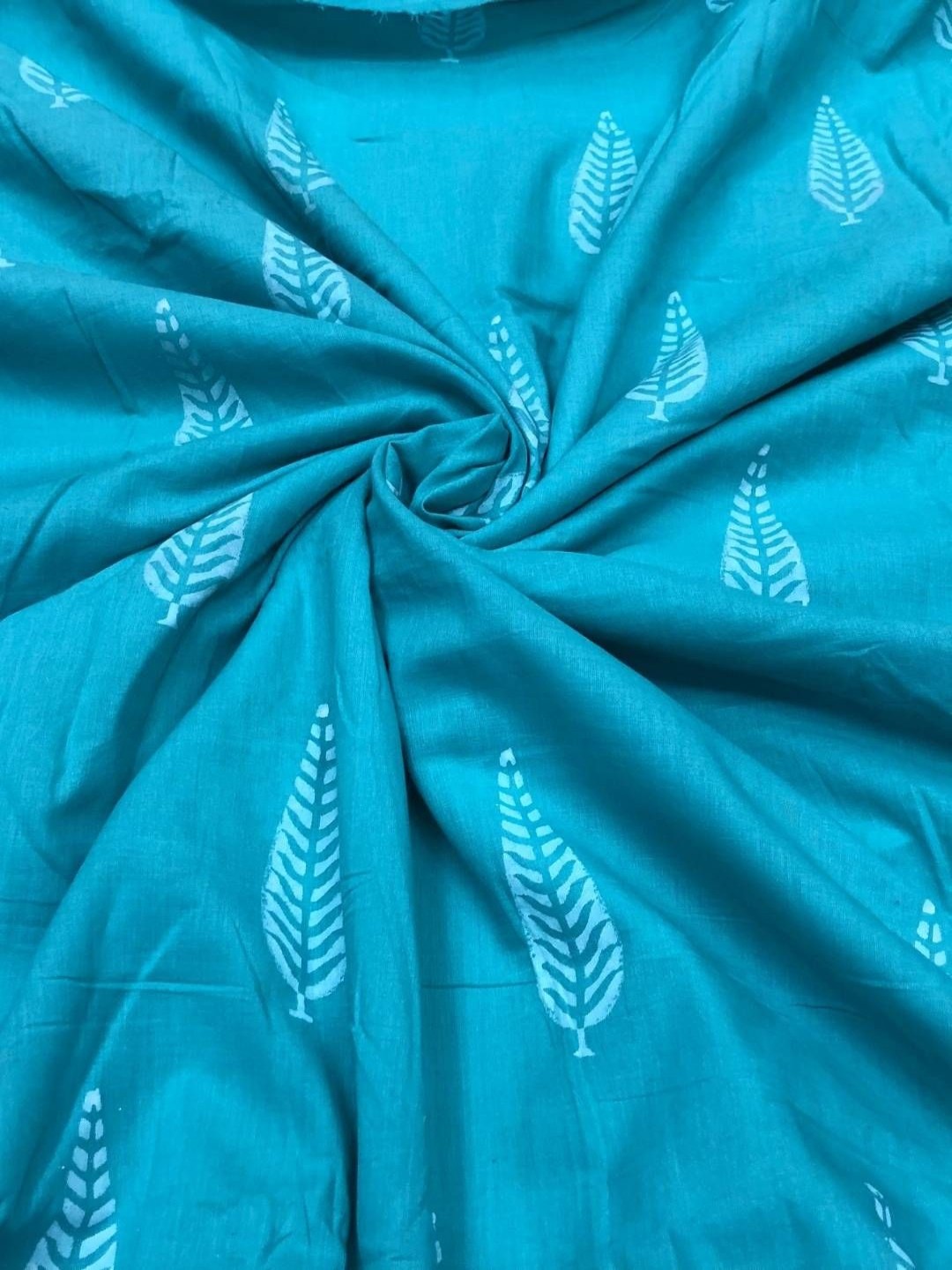 

PALASH Floral Printed Block Technique Pure Cotton Unstitched Dress Material, Turquoise blue
