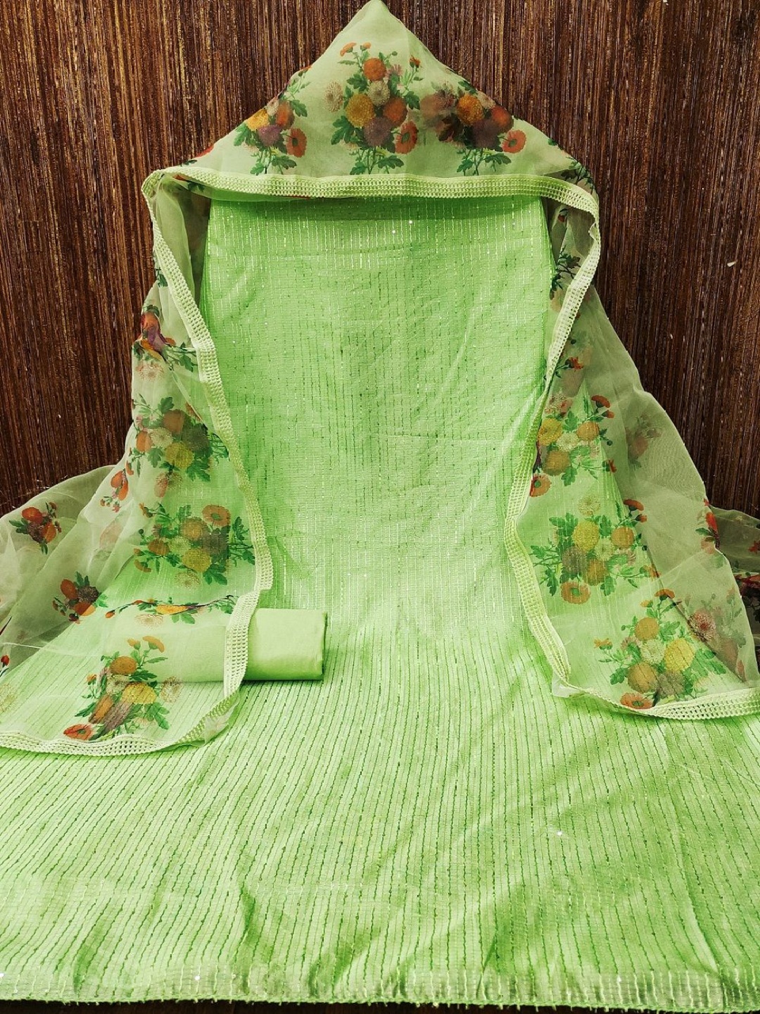 

A TO Z CART Floral Embroidered Sequinned Unstitched Dress Material, Sea green