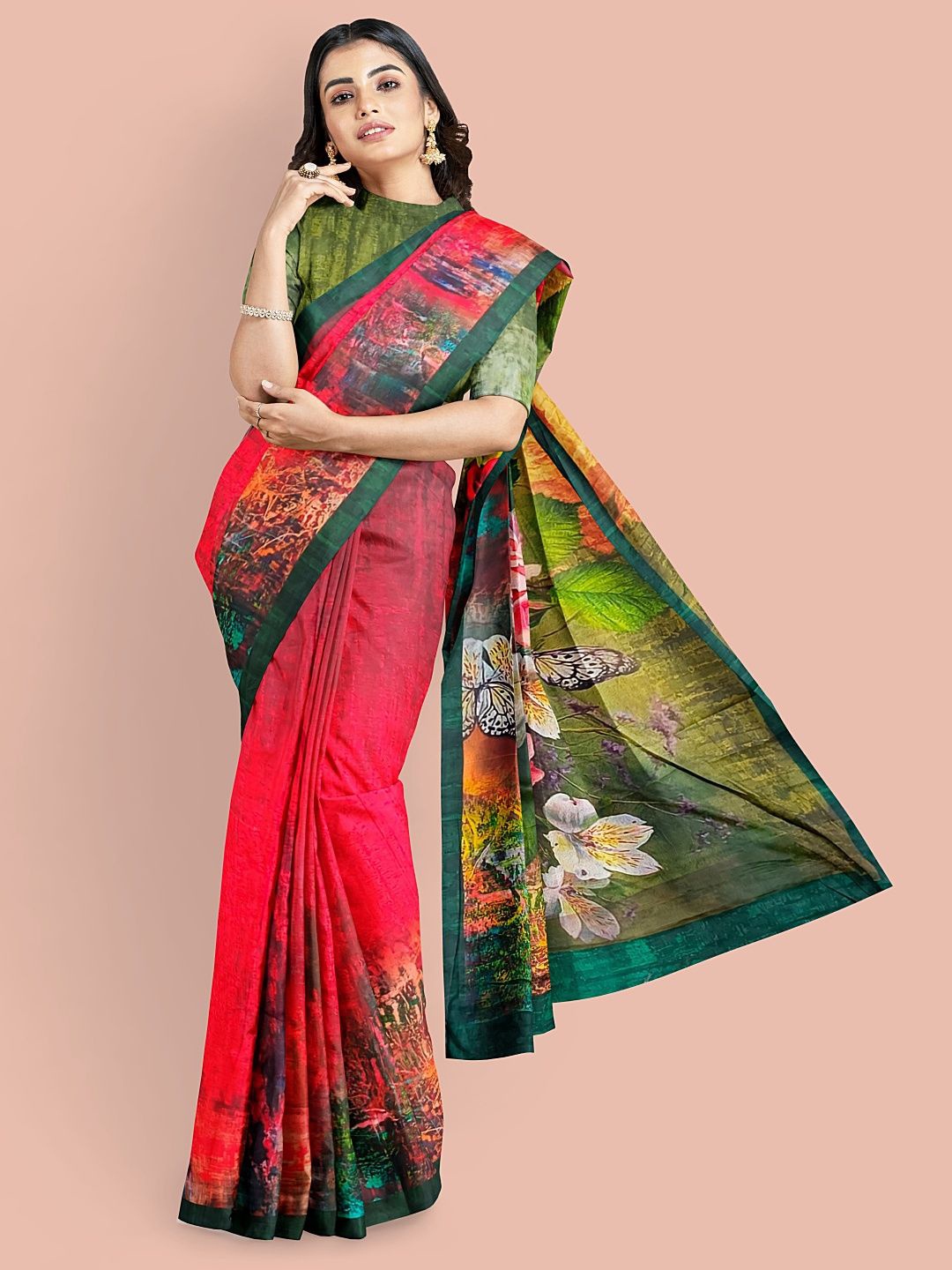 

Avyay Creation Women Woven Design Saree With Blouse Piece, Red