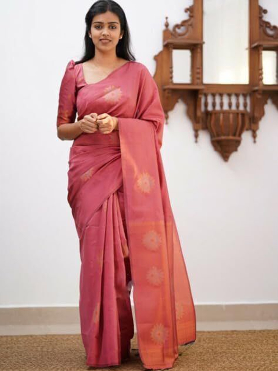 

Upalksh Ethnic Motifs Zari Jamdani Saree, Pink