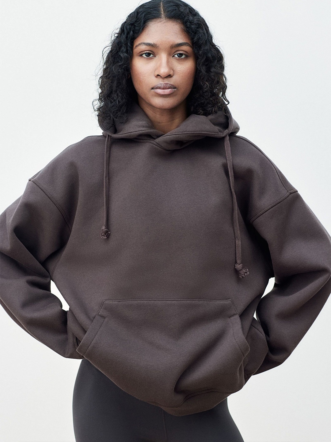 

H&M Sports Hoodie With Inflatable Collar, Brown