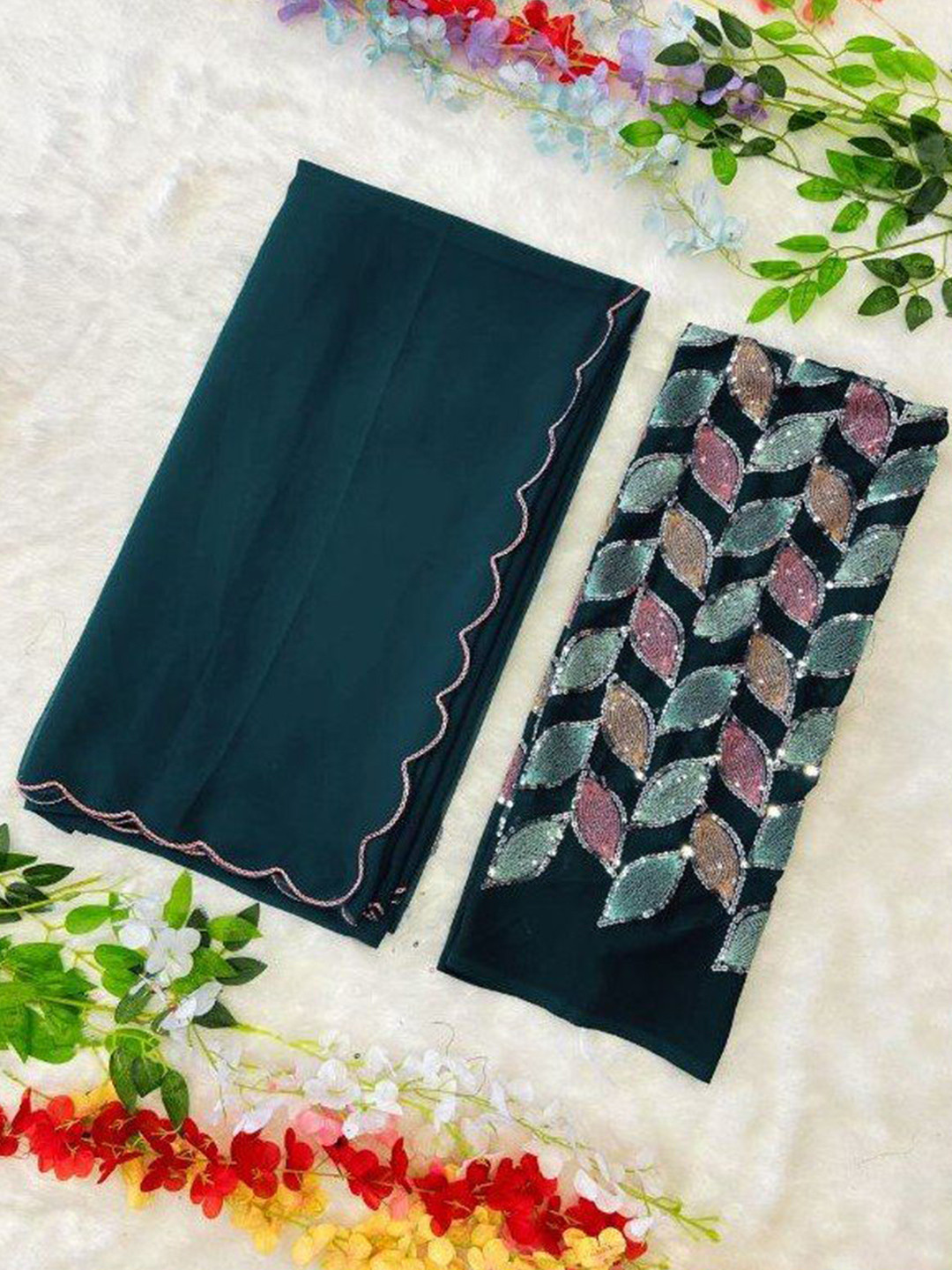 

BAESD Pure Georgette Maheshwari Saree, Green