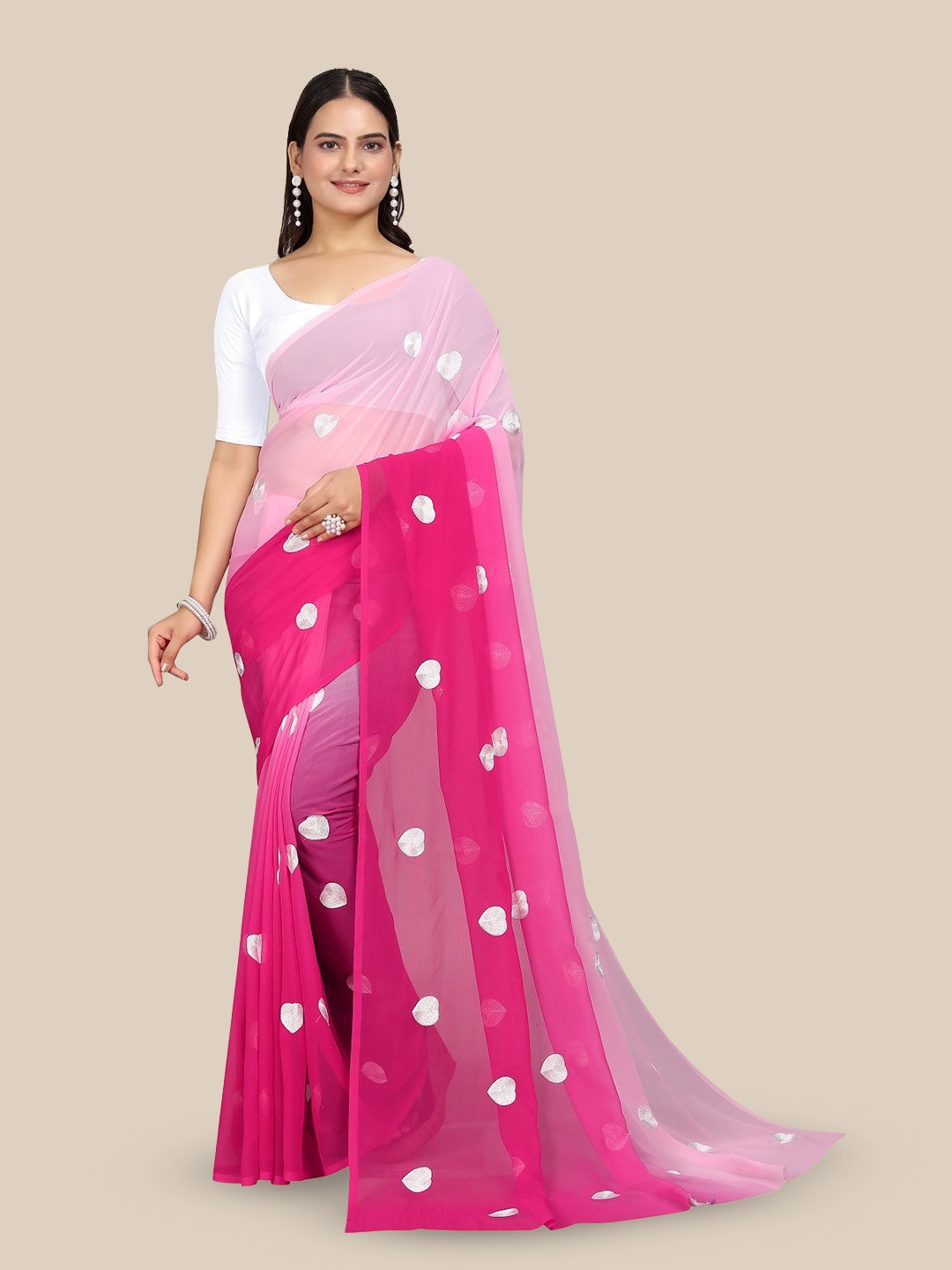 

A TO Z CART Abstract Embroidered Pure Georgette Saree, Pink