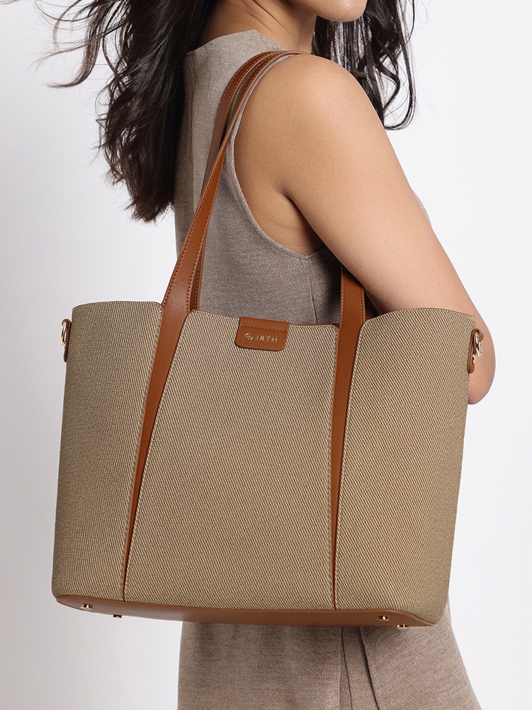 

IRTH Textured Structured Shoulder Bag, Tan