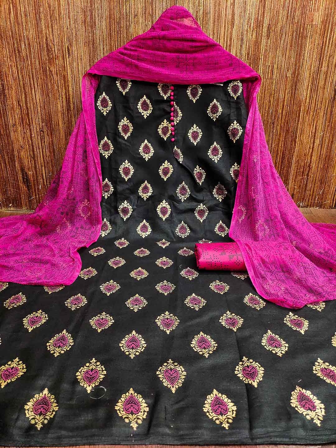 

KALINI Ethnic Motifs Printed Unstitched Dress Material, Black