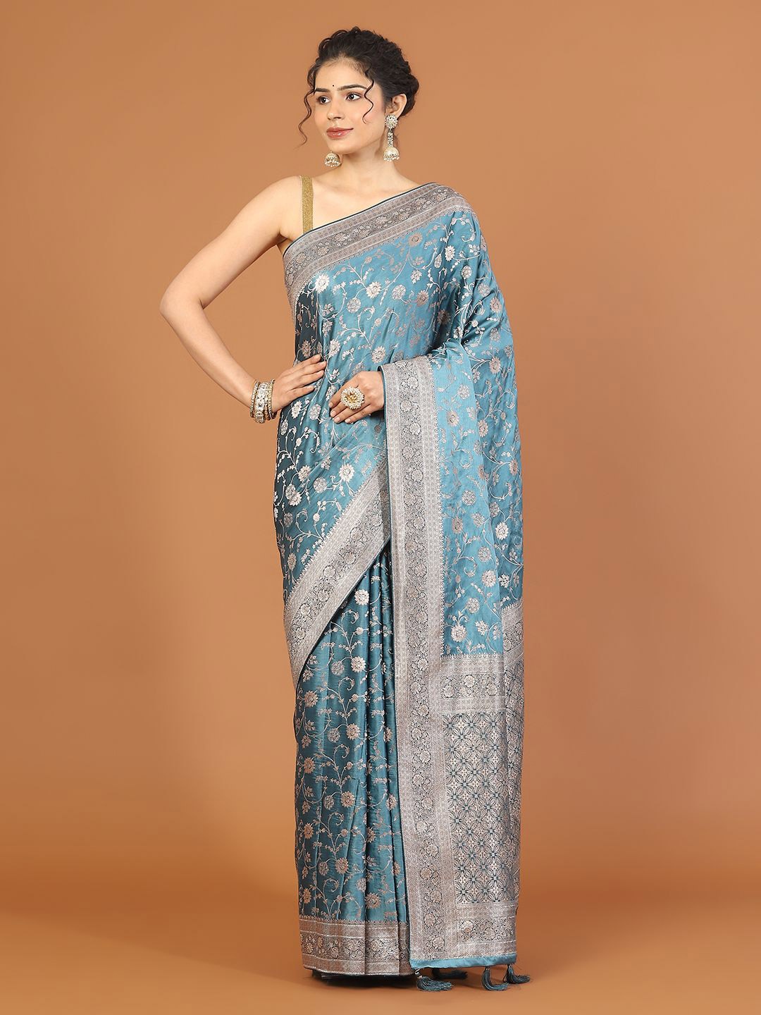 

Meena Bazaar Satin Saree, Blue