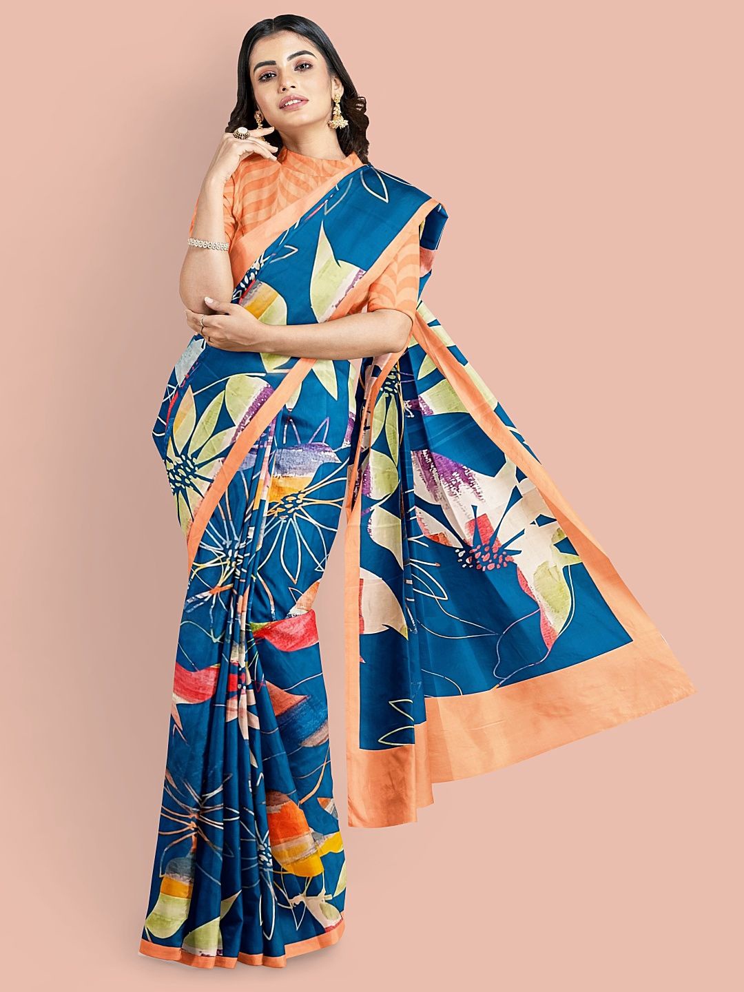 

Avyay Creation Floral Printed Saree With Blouse Piece, Blue