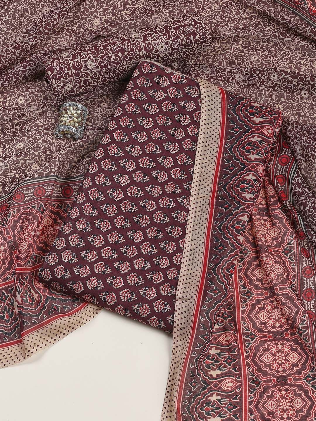 

Meena Bazaar Printed Unstitched Dress Material, Burgundy