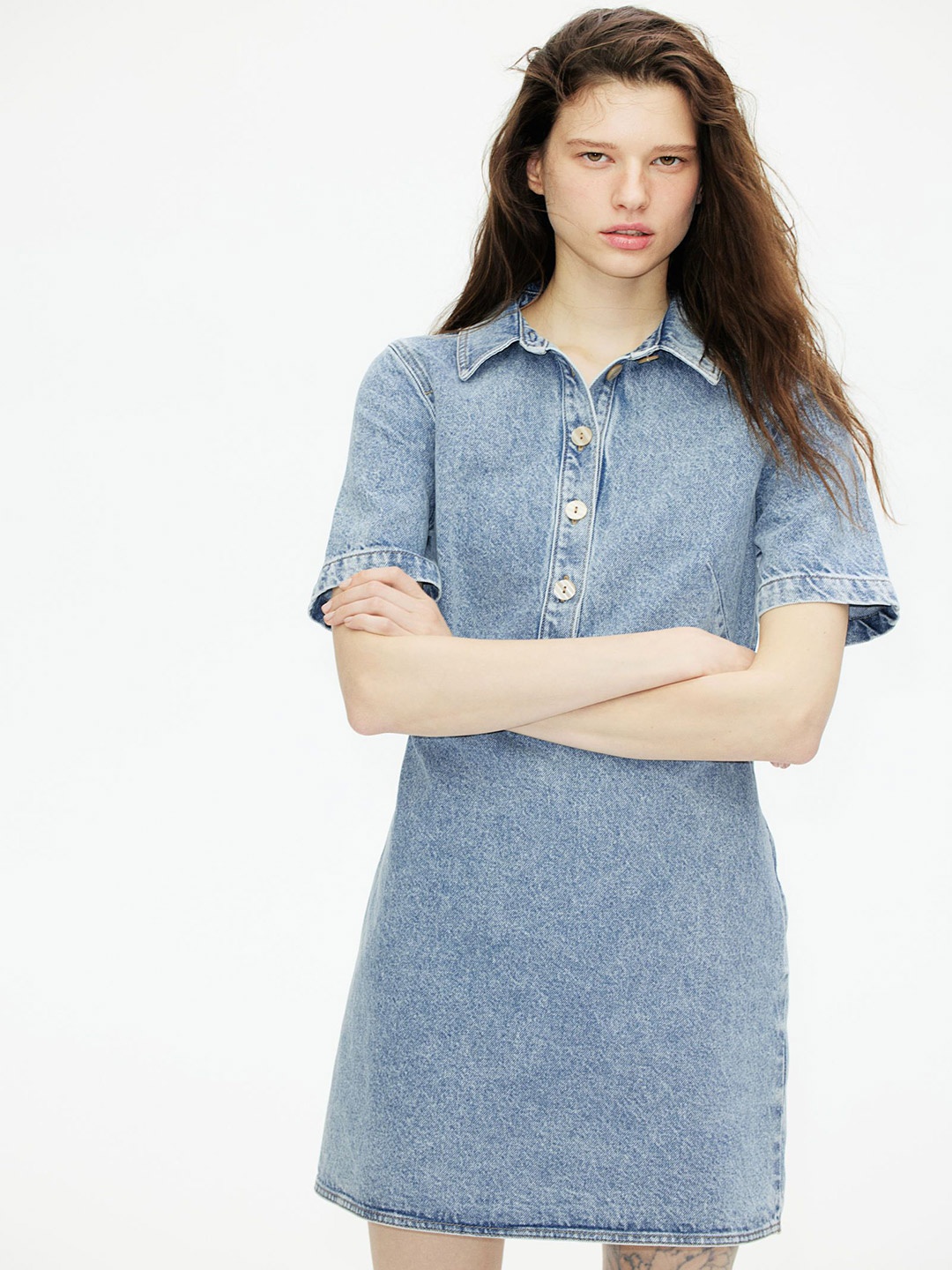 

H&M Collared Denim Dress, Blue