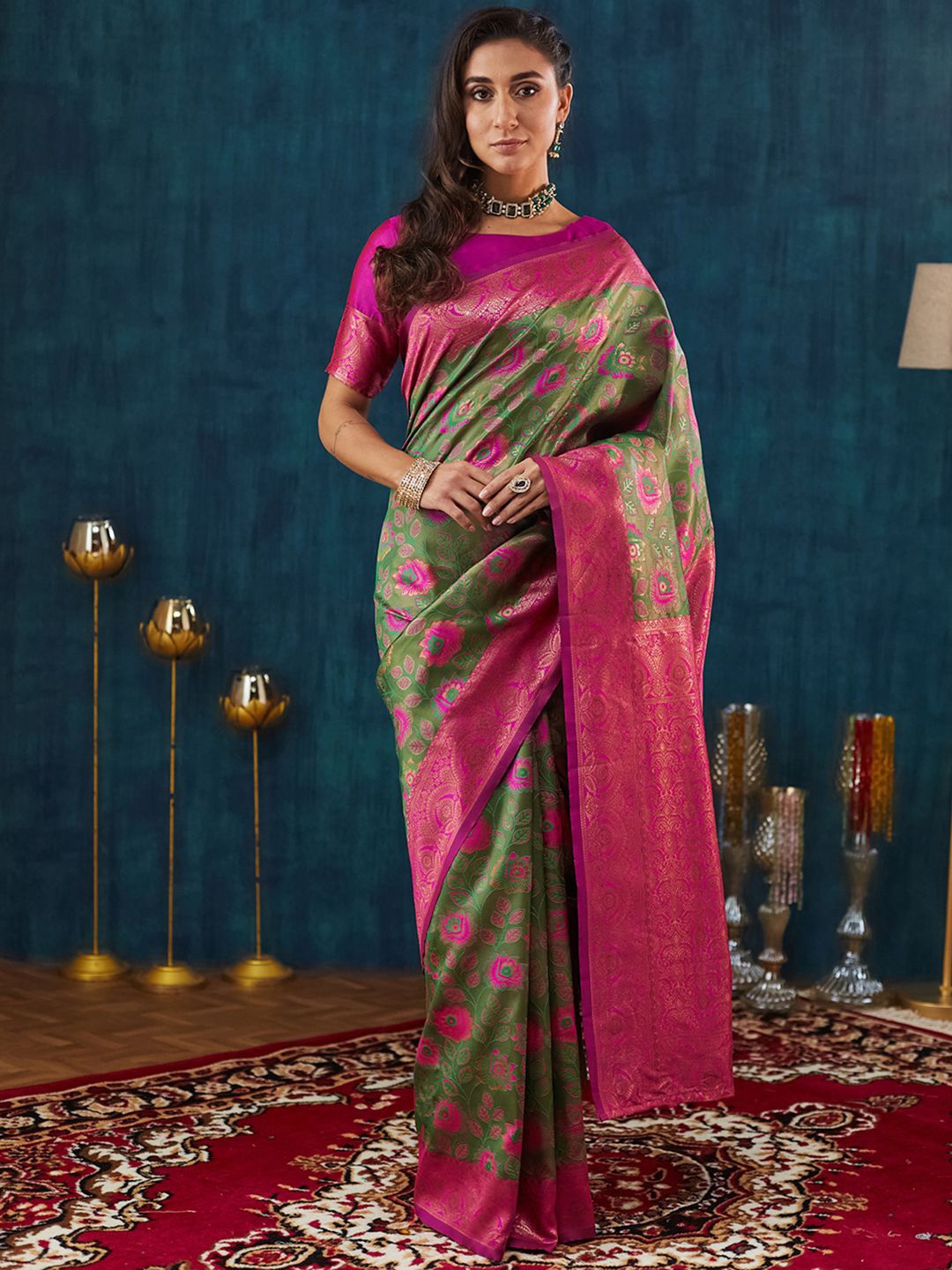

Mitera Woven Design Saree, Green