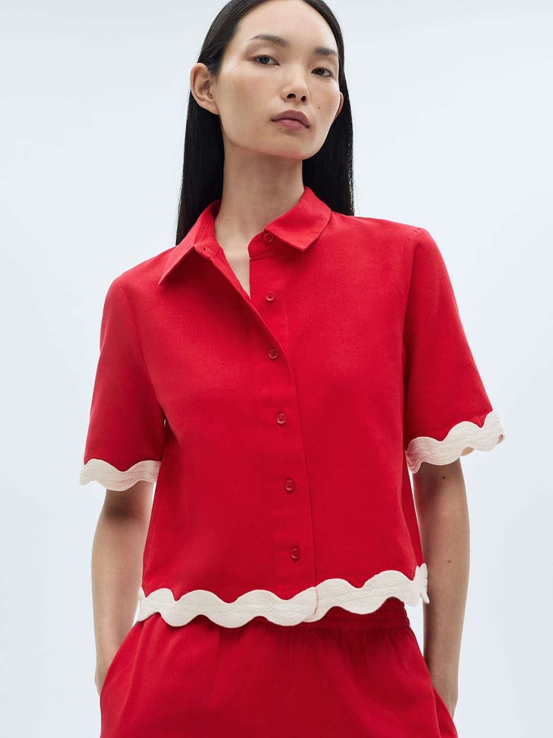 

MANGO Lace Insert Casual Shirt, Red