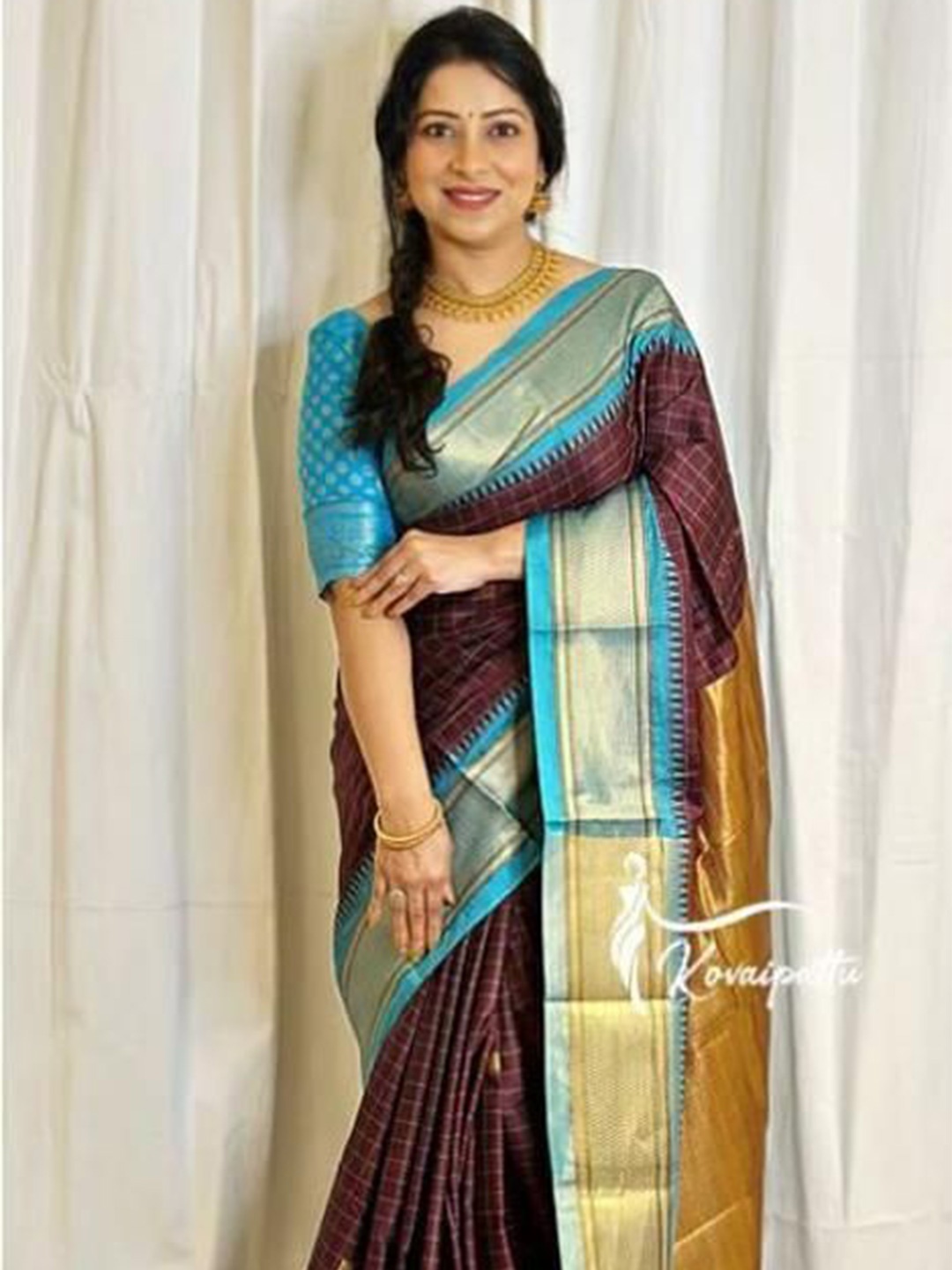 

Upalksh Checked Zari Kanjeevaram Saree, Purple