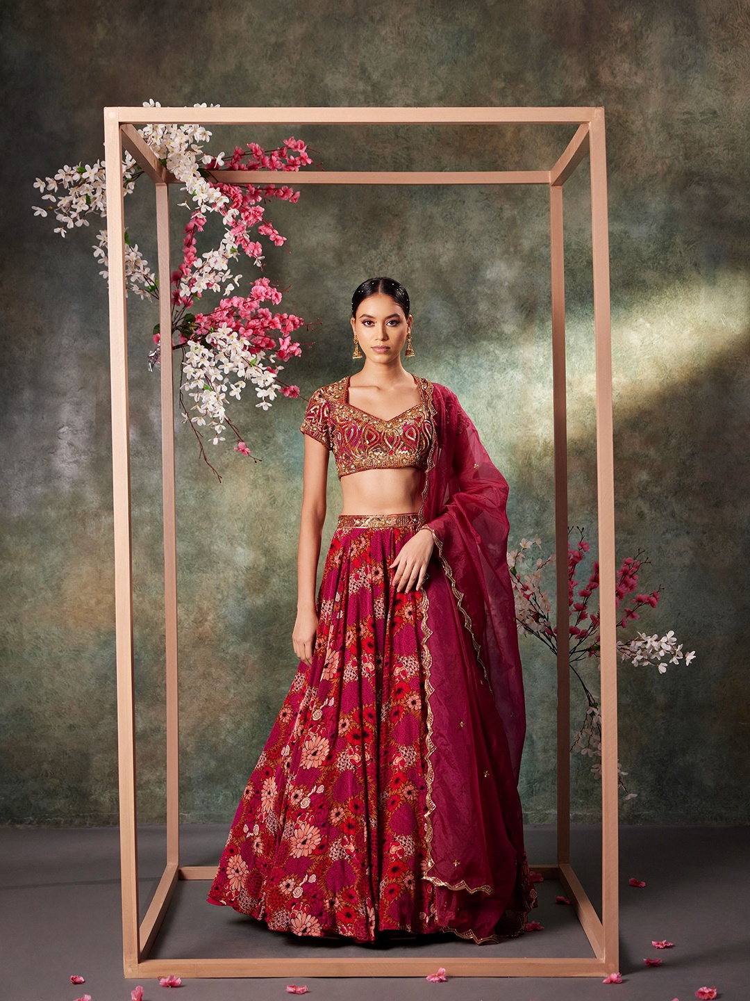 

Mehak Murpana Printed Zardozi Work Ready to Wear Lehenga & Blouse With Dupatta, Pink