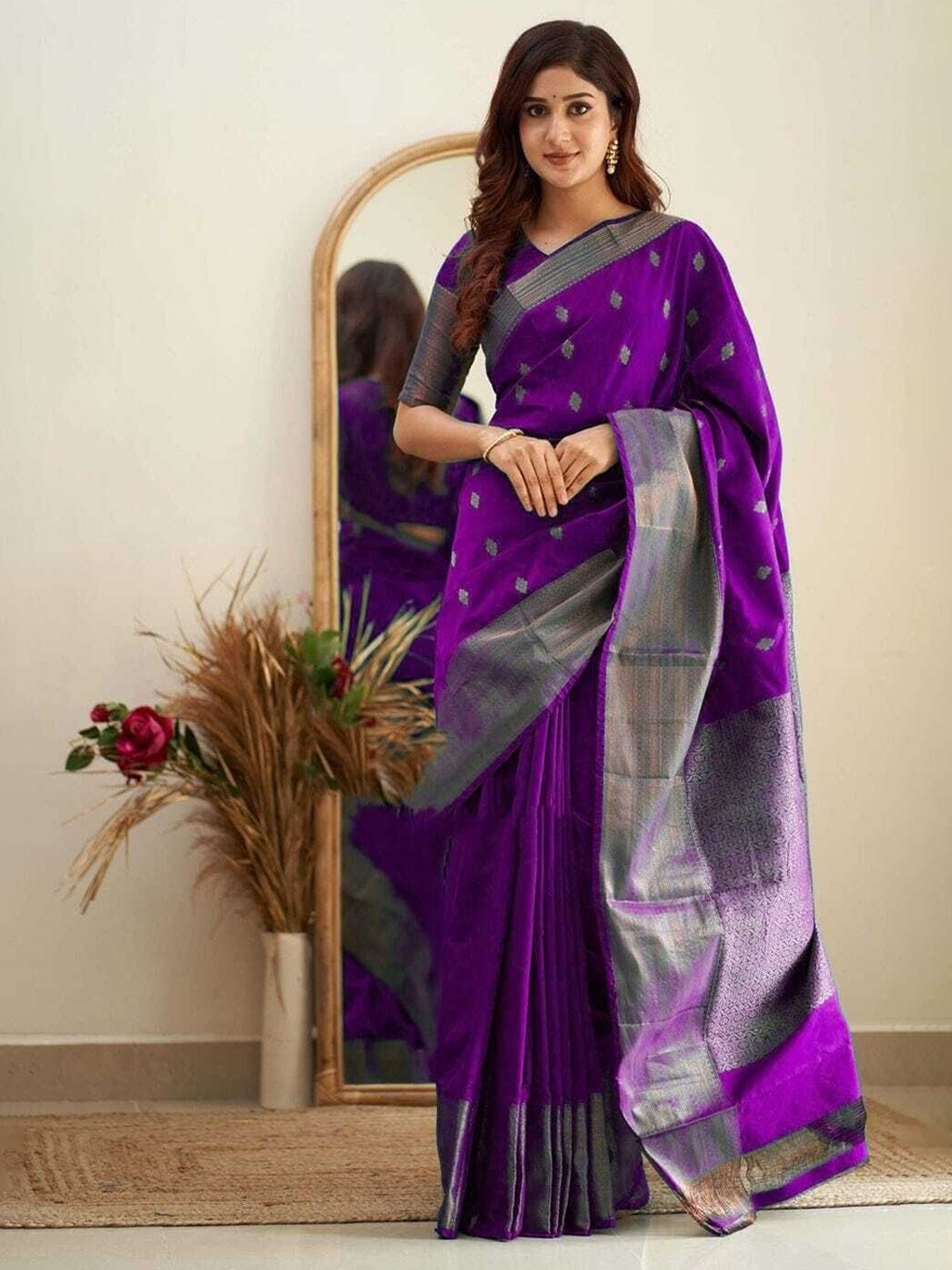 

Upalksh Ethnic Motifs Woven Design Banarasi Saree, Purple