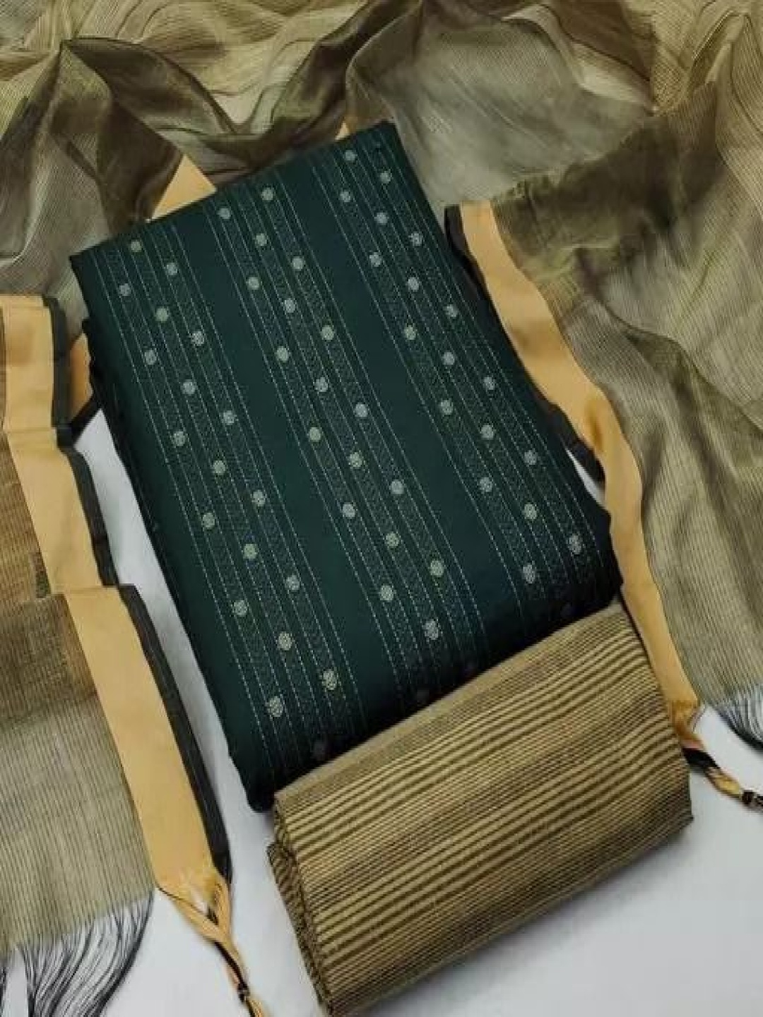 

A TO Z CART Striped Woven Design Unstitched Dress Material, Green