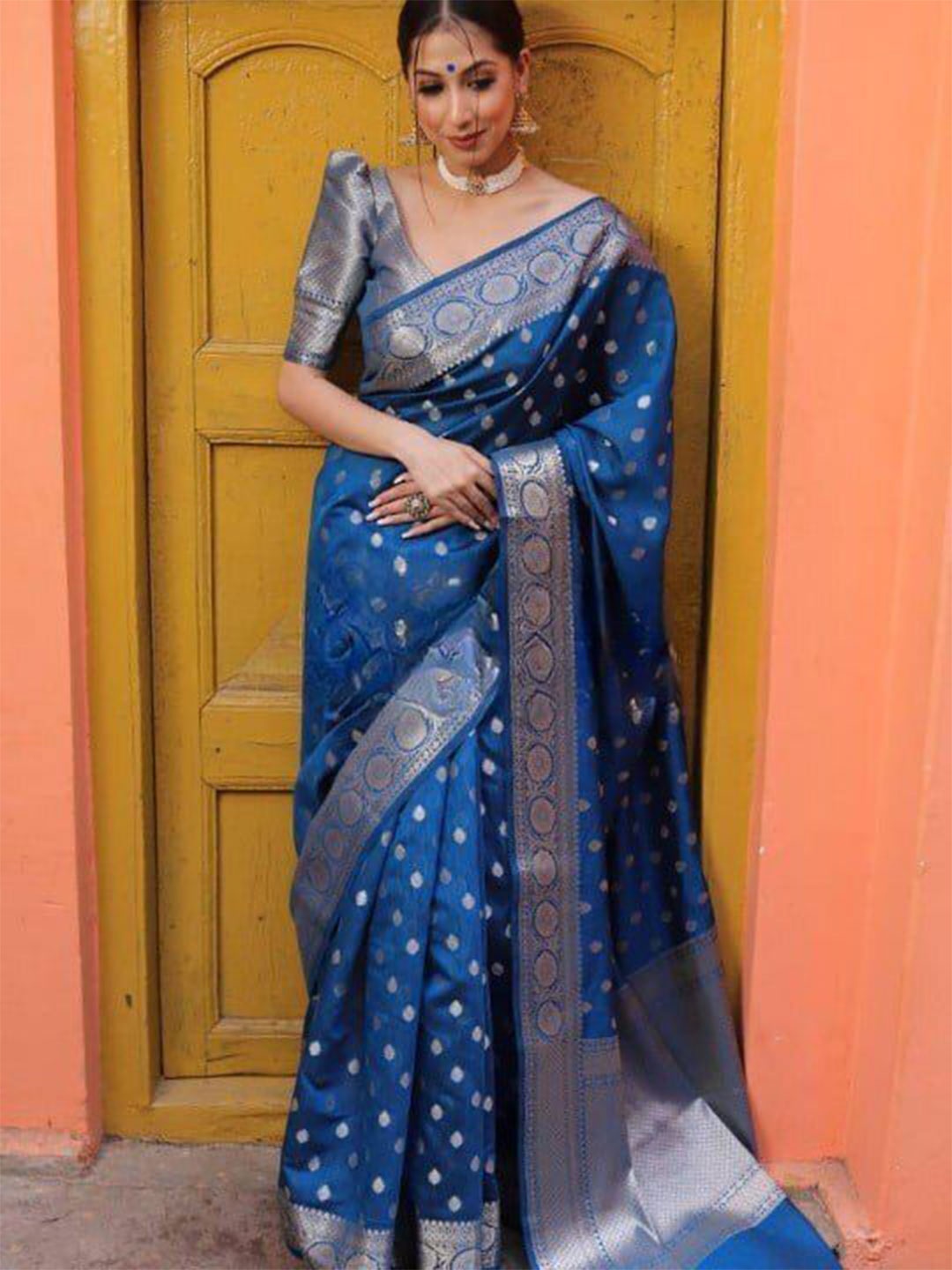 

Upalksh Ethnic Motifs Woven Design Zari Pure Silk Tussar Saree, Blue