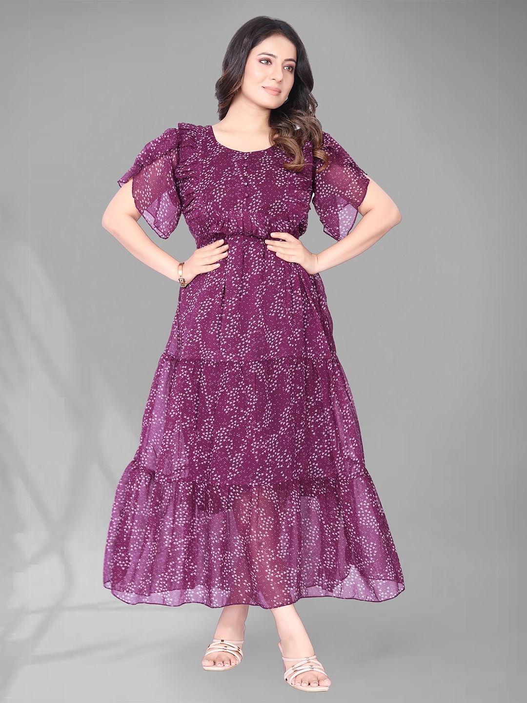 

Eightone Print Flared Sleeve Georgette Maxi Dress, Purple