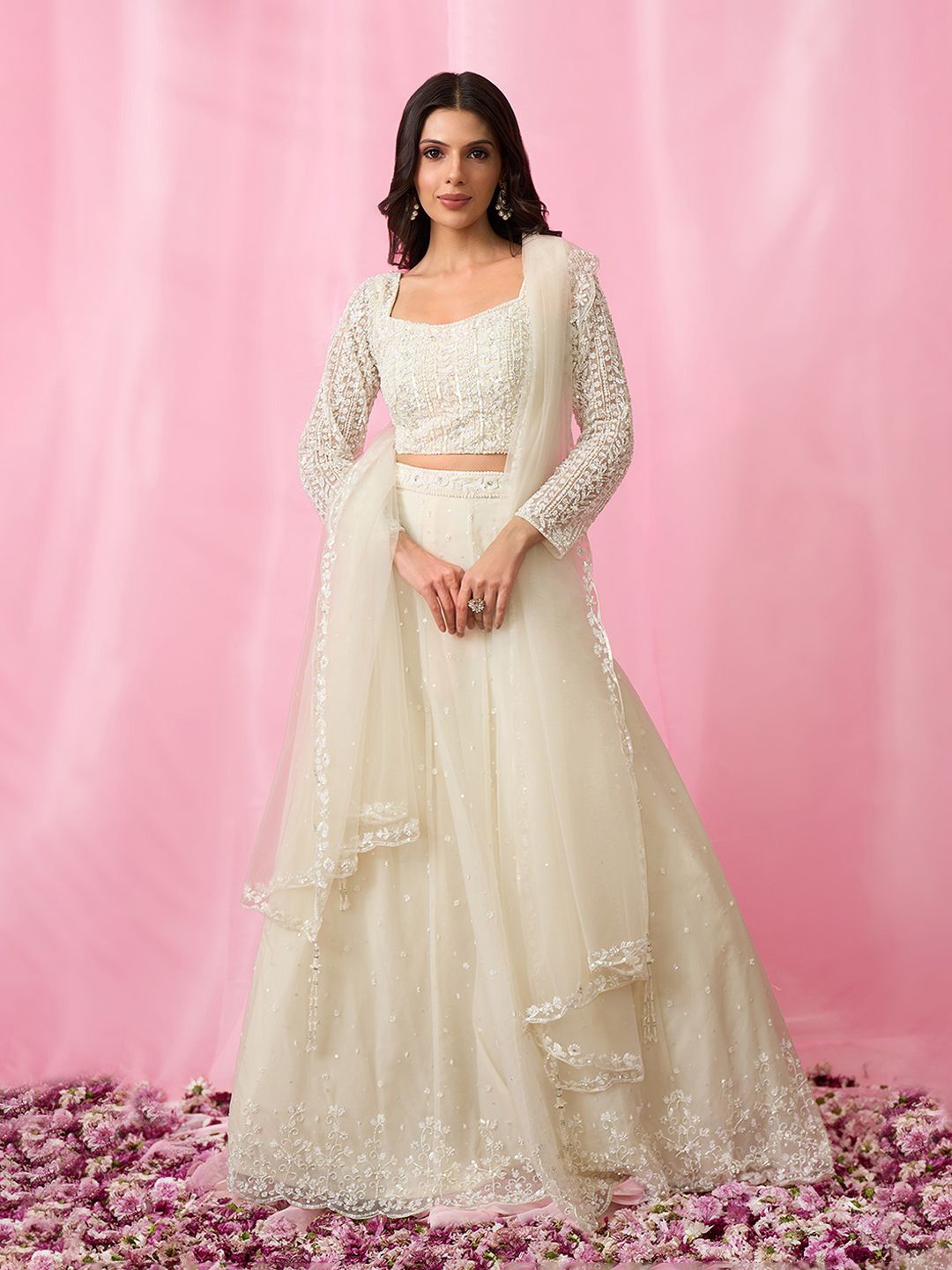 

Alaya Advani Embellished Sequinned Ready to Wear Lehenga & Blouse With Dupatta, White