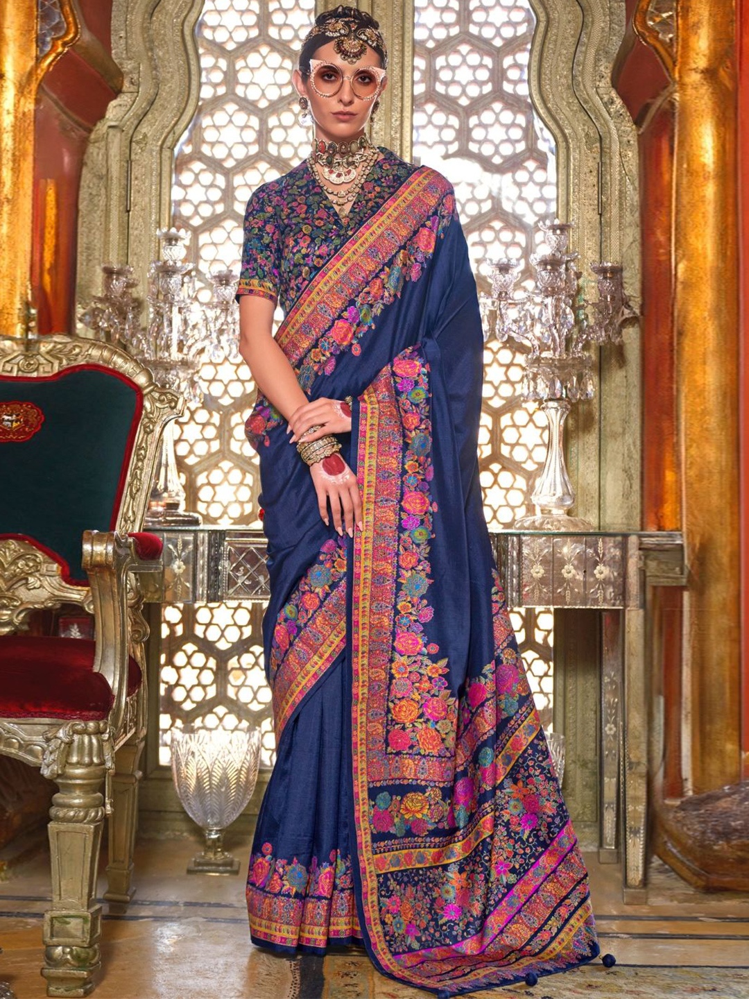 

DEVATITHI Floral Blue Patola Silk Saree