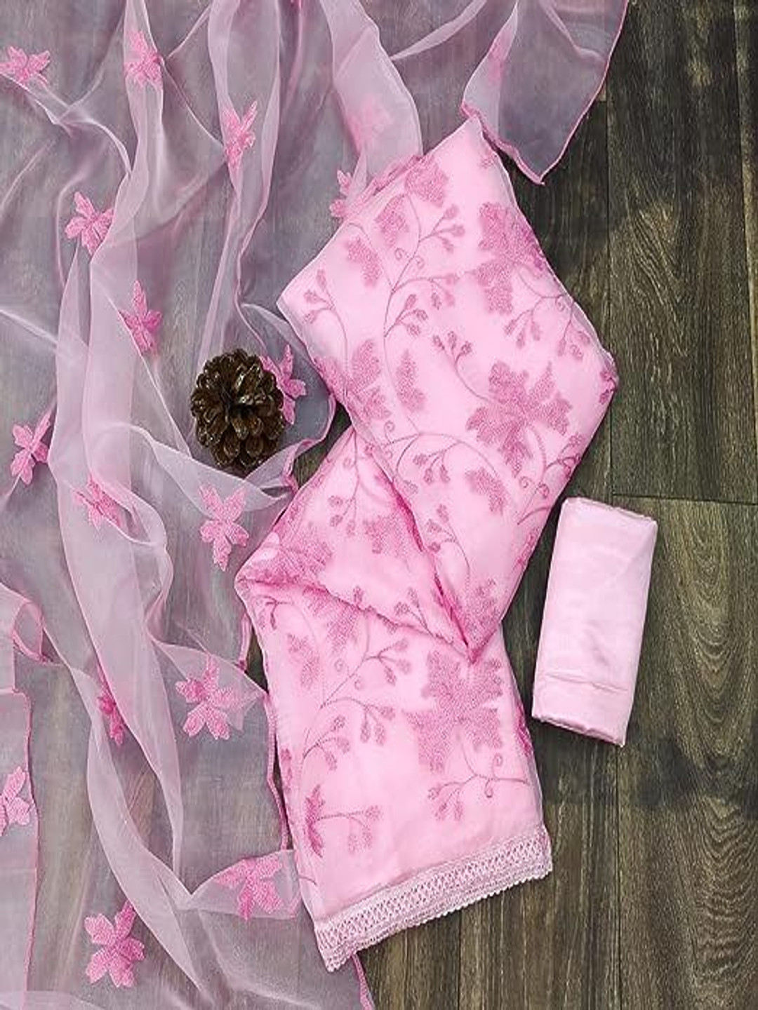 

A TO Z CART Embroidered Pure Silk Unstitched Dress Material, Pink