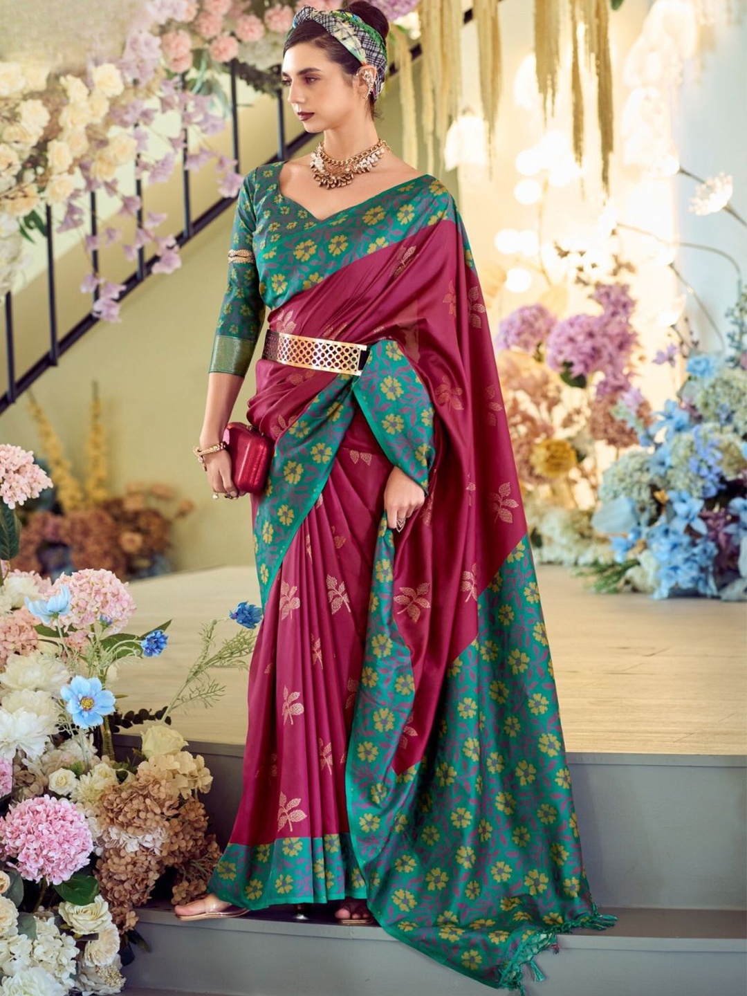 

DEVATITHI Maroon Soft Silk Saree