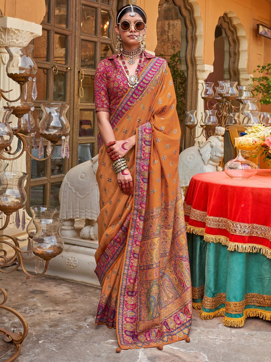 

DEVATITHI Floral Patola Silk Saree, Orange