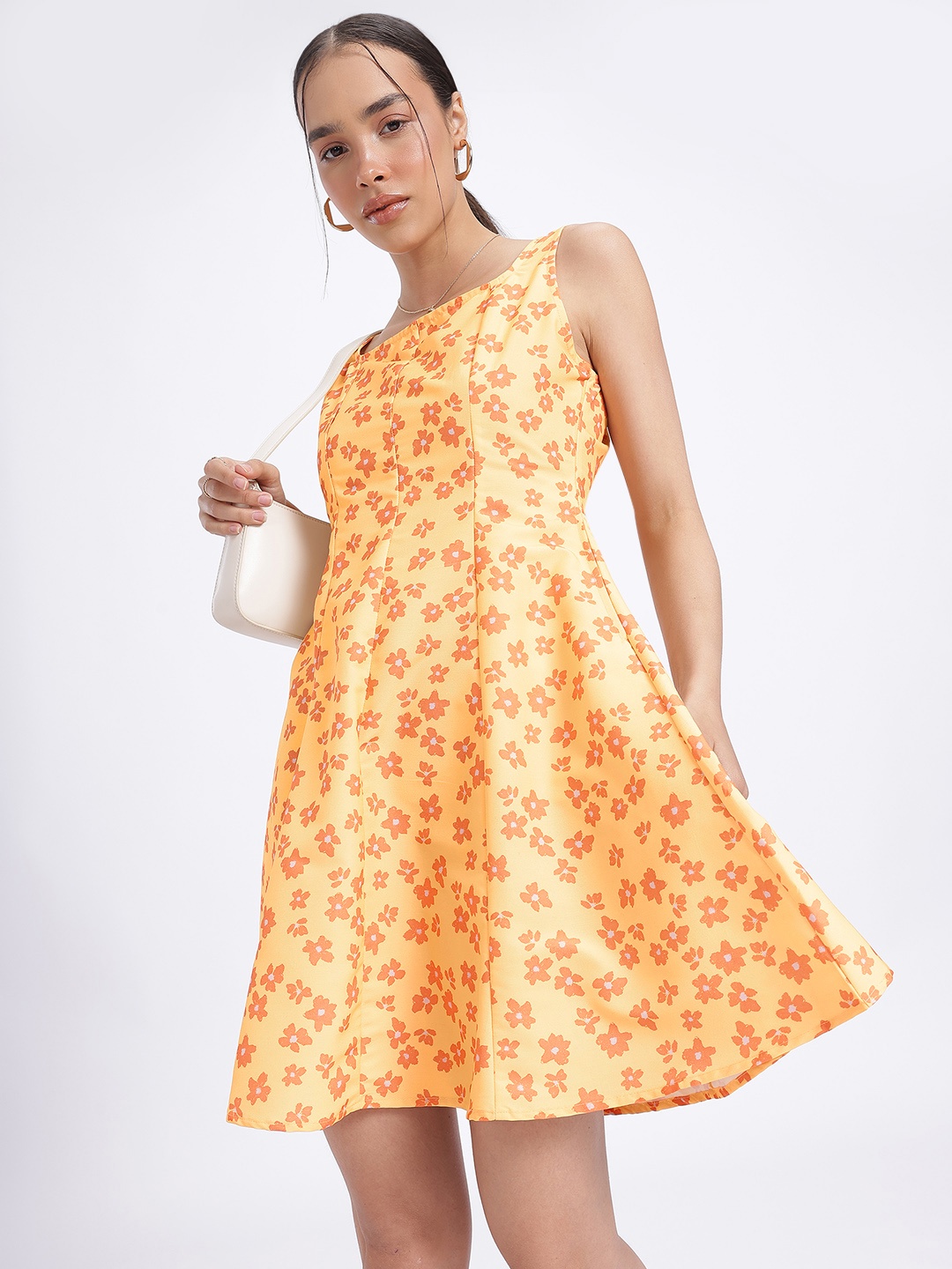 

glitchez Floral Frenzy Smocked Detail Shoulder Straps A-Line Dress, Yellow