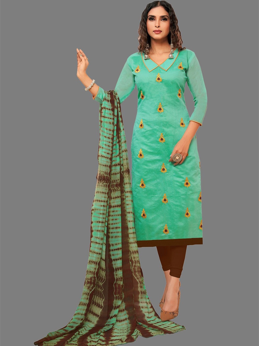 

A TO Z CART Floral Embroidered Unstitched Dress Material, Lime green