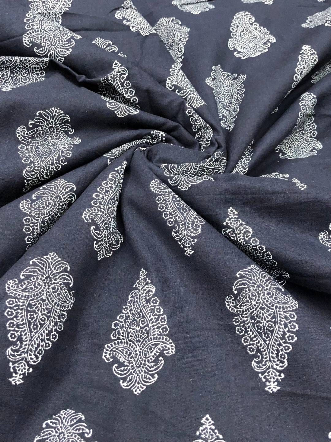 

PALASH Ethnic Motifs Printed Block Technique Pure Cotton Unstitched Dress Material, Navy blue
