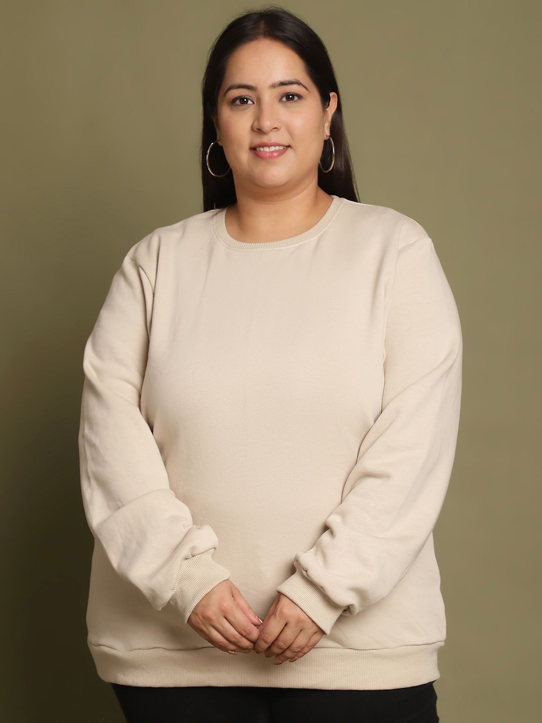 

UnaOne Women Plus size Long Sleeves Pullover Sweatshirt, Beige