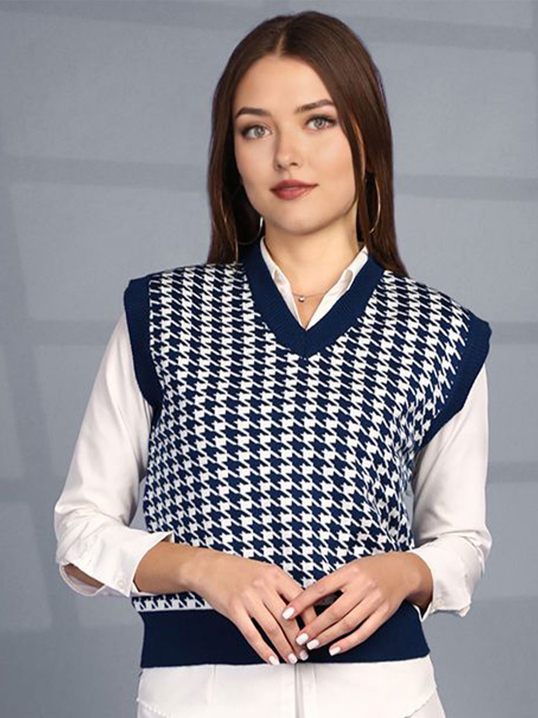 

CHKOKKO Women V Neck Sweater Vest, Navy blue
