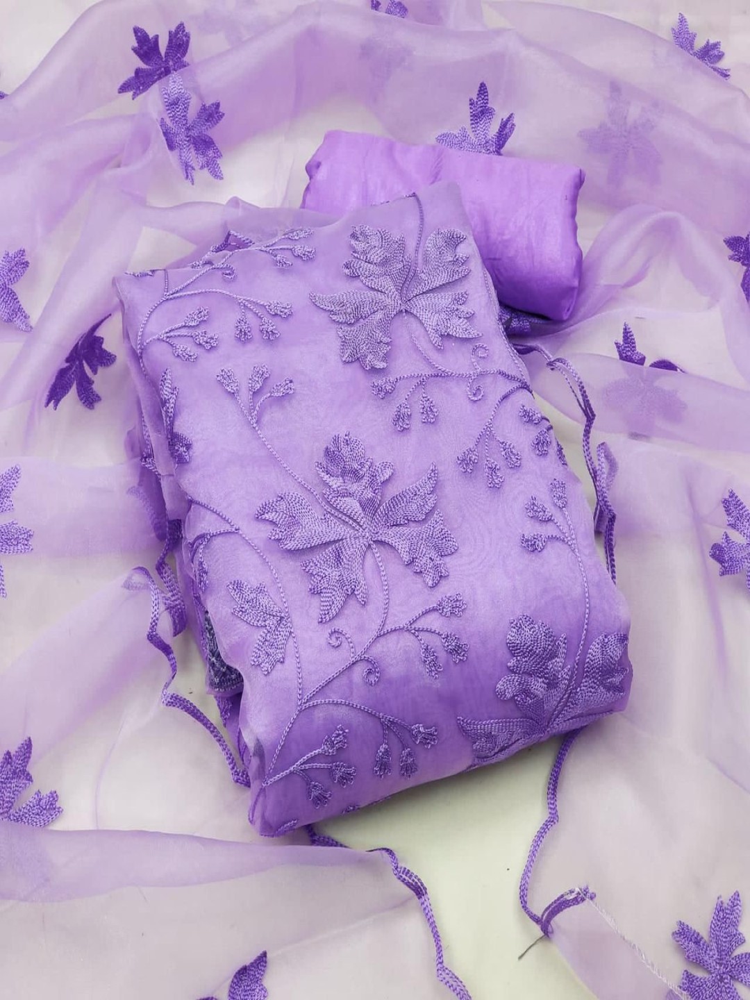 

A TO Z CART Embroidered Pure Silk Unstitched Dress Material, Lavender