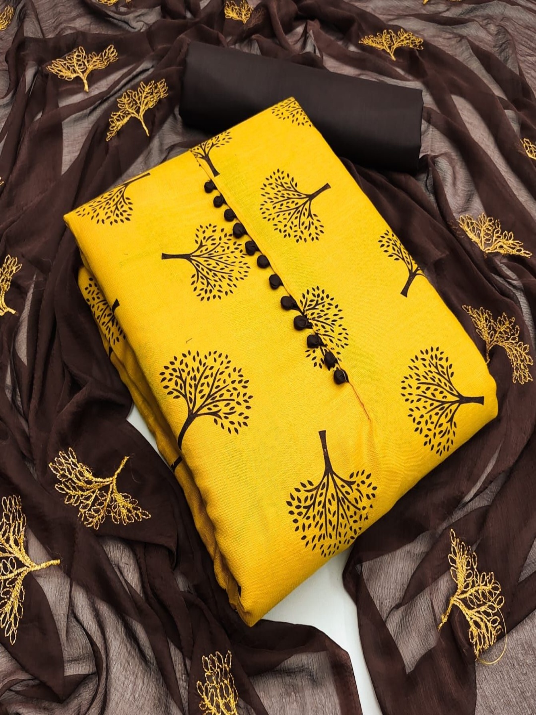 

A TO Z CART Printed Unstitched Dress Material, Yellow