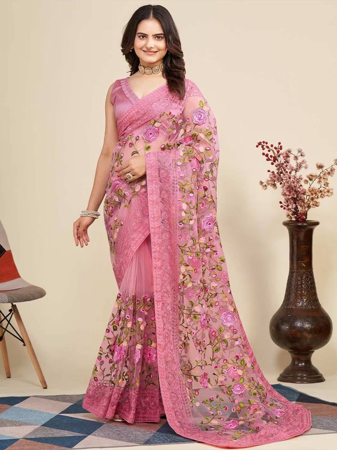 

A TO Z CART Net Saree, Peach