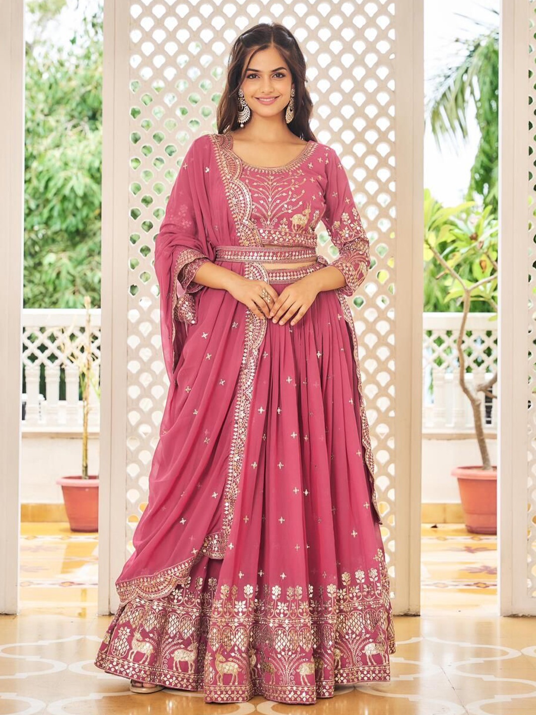 

KALINI Embroidered Sequinned Ready to Wear Lehenga & Blouse With Dupatta, Pink