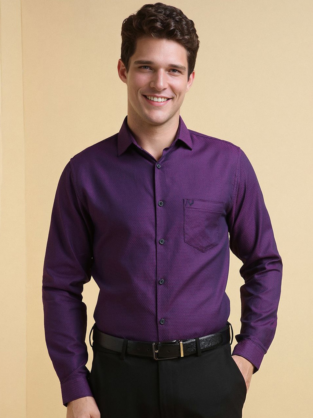 

Allen Solly Men Slim Fit Opaque Printed Formal Shirt, Purple