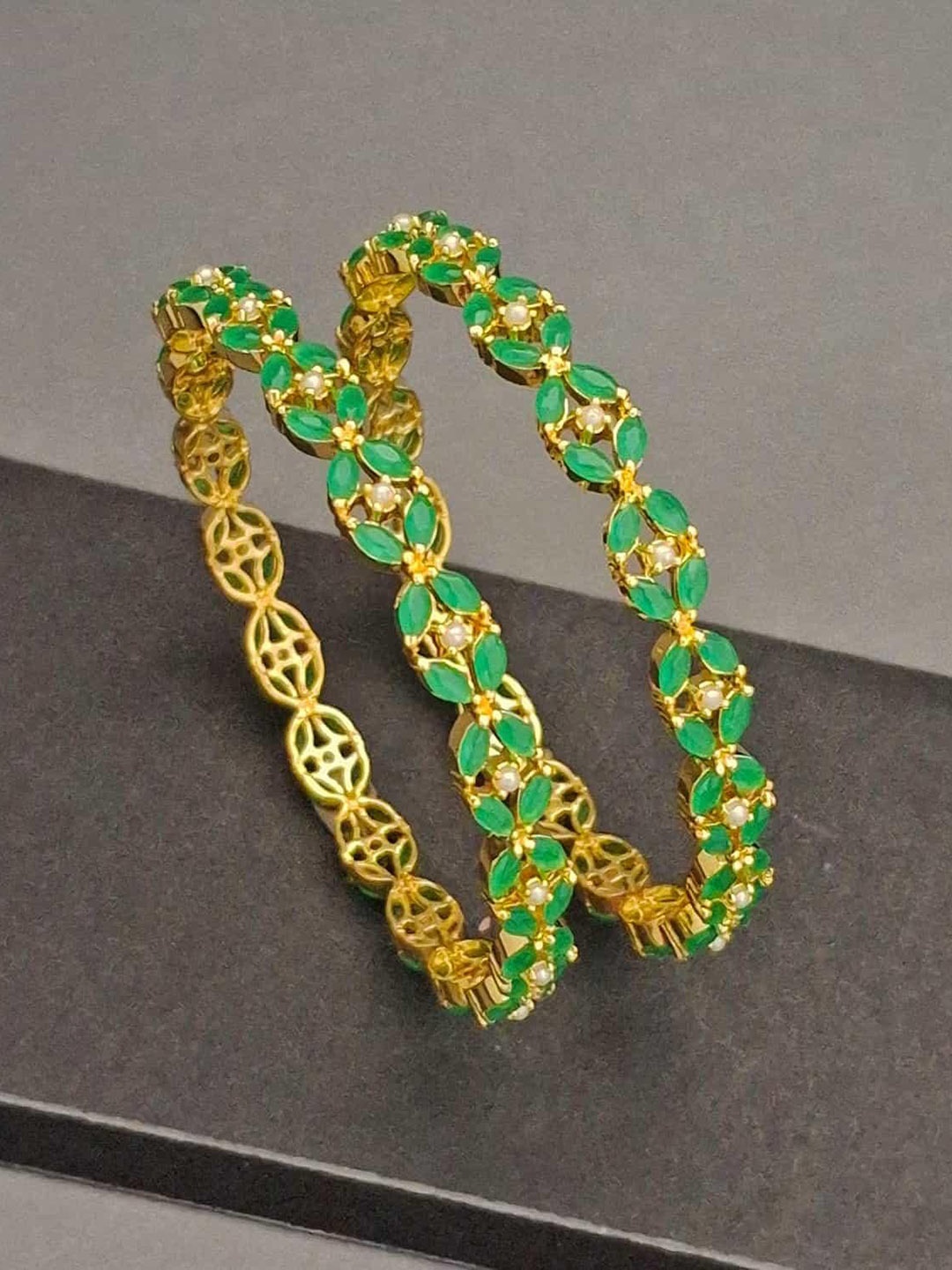 

Zevarly Set Of 2 Gold Plated American Diamond Studded Bangles