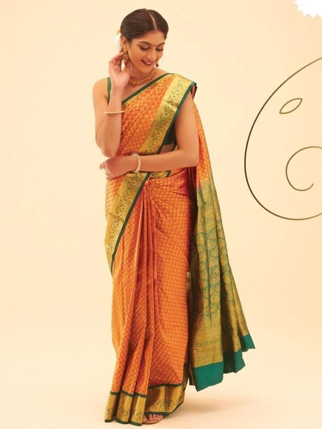 

Upalksh Woven Design Pure Cotton Kanjeevaram Saree, Orange