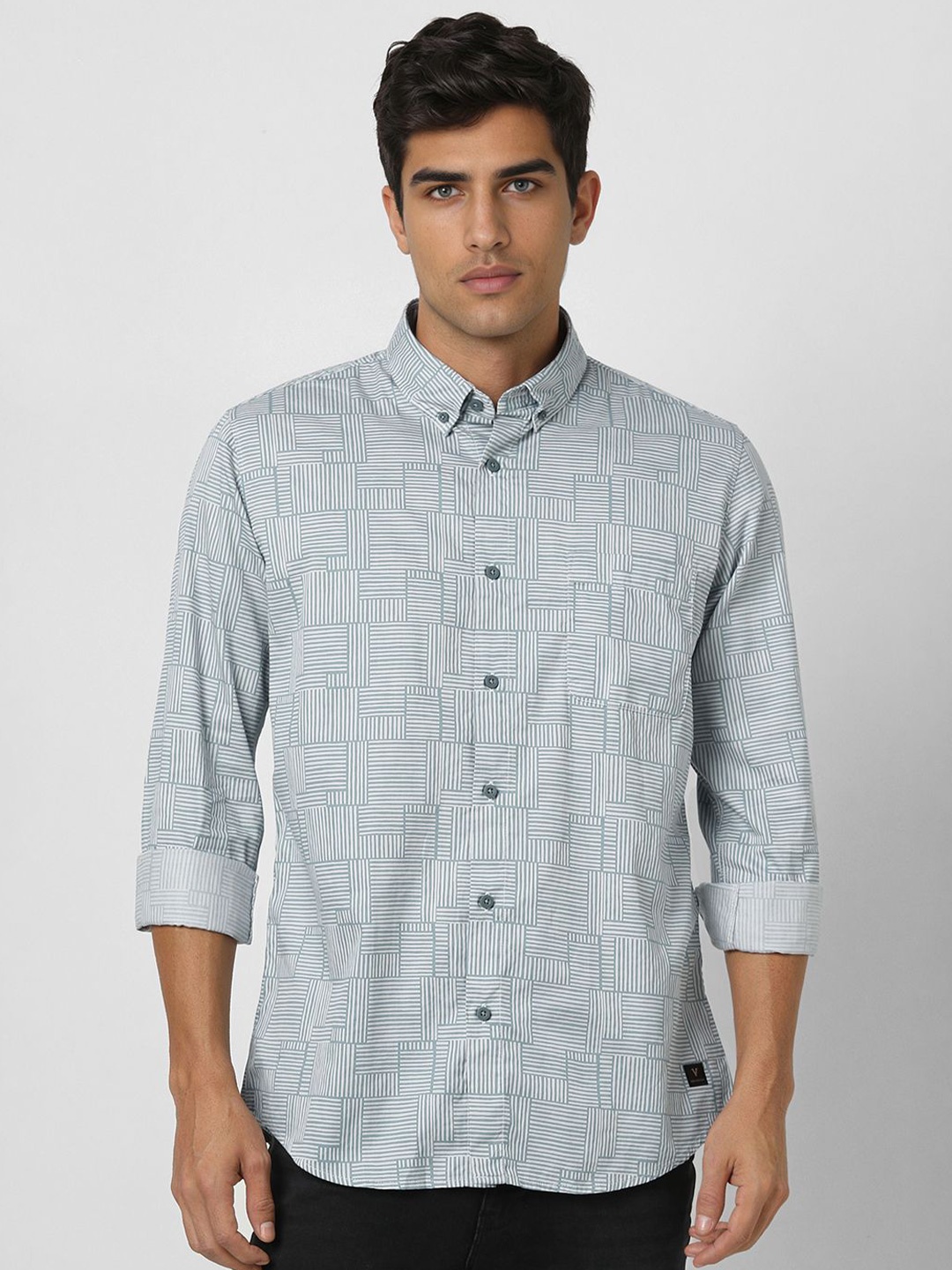 

VAN HEUSEN DENIM LABS Men Slim Fit Geometric Printed Cotton Casual Shirt, Grey