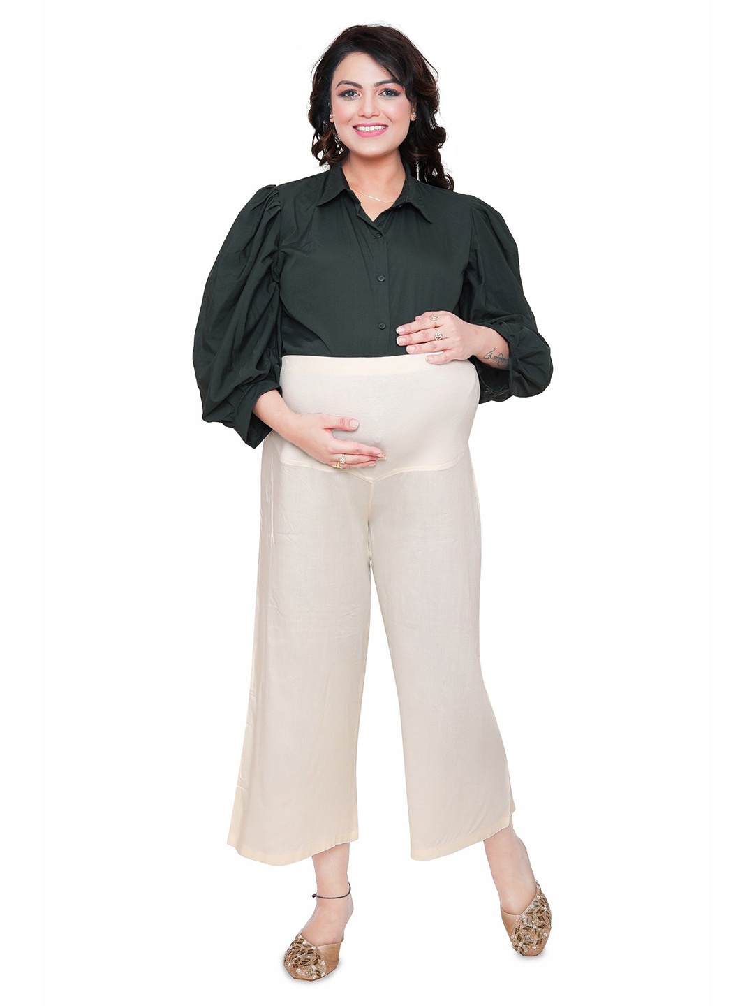 

mama & bebe Women Wide Leg Maternity Palazzos, Cream