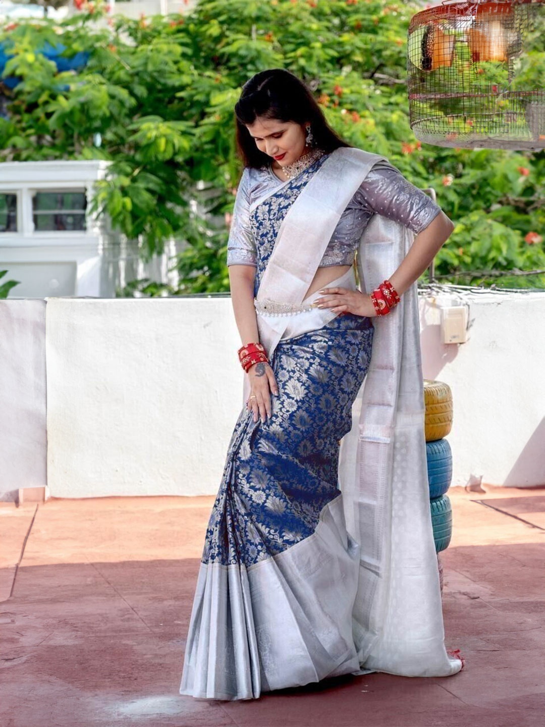 

Upalksh Woven Design Zari Kanjeevaram Saree, Blue